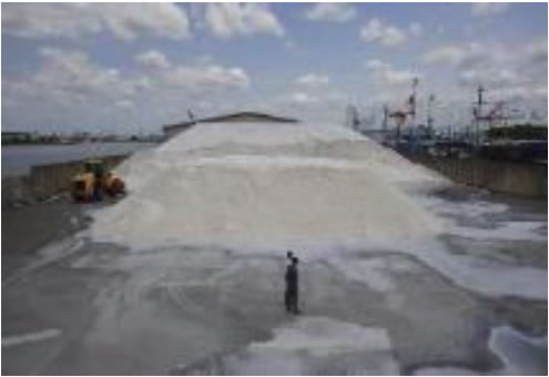 Salt stockpiles in a Japanese port