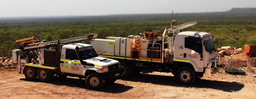 Wallis’ air core drill rig and support vehicle The